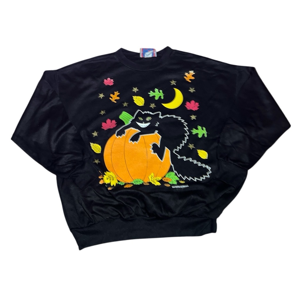Vintage Turtle Bay Halloween sweater black cat pumpkin sparkle fall grandma core